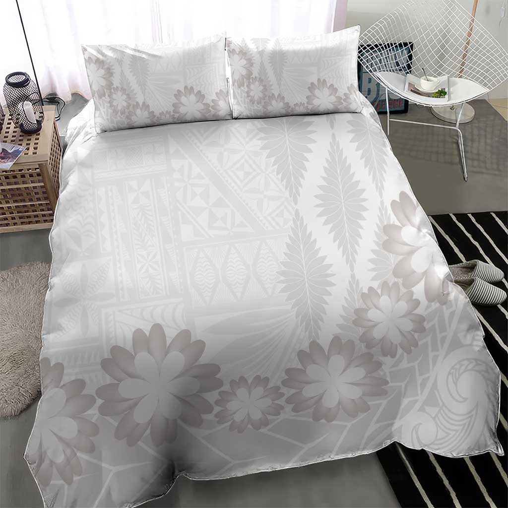 Tonga White Sunday Bedding Set Manuia le Aso Sa o Tamaiti Heilala With Ngatu Pattern