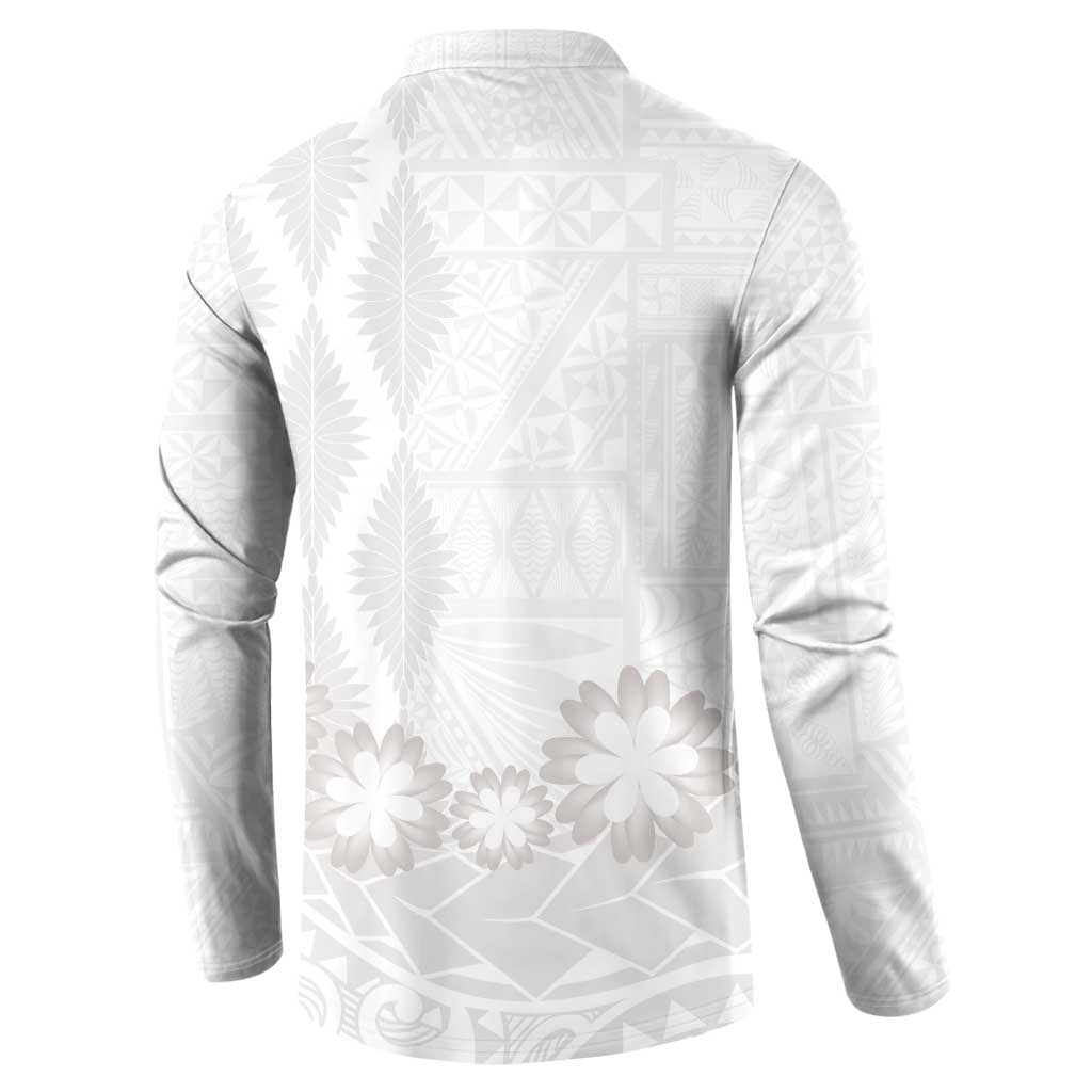 Tonga White Sunday Button Sweatshirt Manuia le Aso Sa o Tamaiti Heilala With Ngatu Pattern