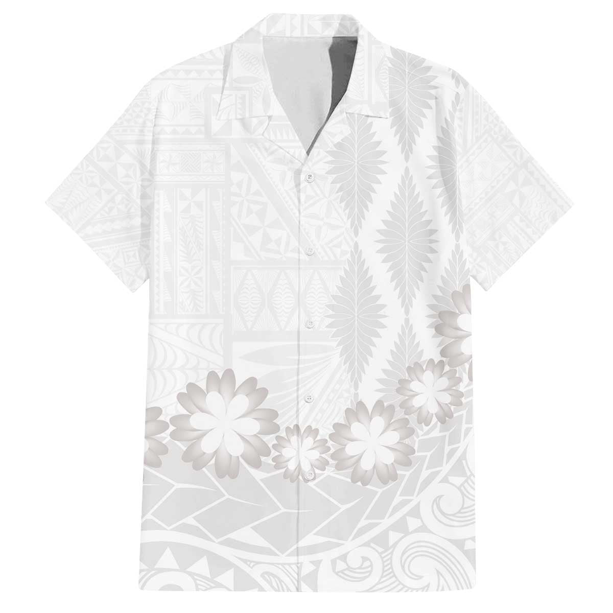 Tonga White Sunday Family Matching Off Shoulder Short Dress and Hawaiian Shirt Manuia le Aso Sa o Tamaiti Heilala With Ngatu Pattern