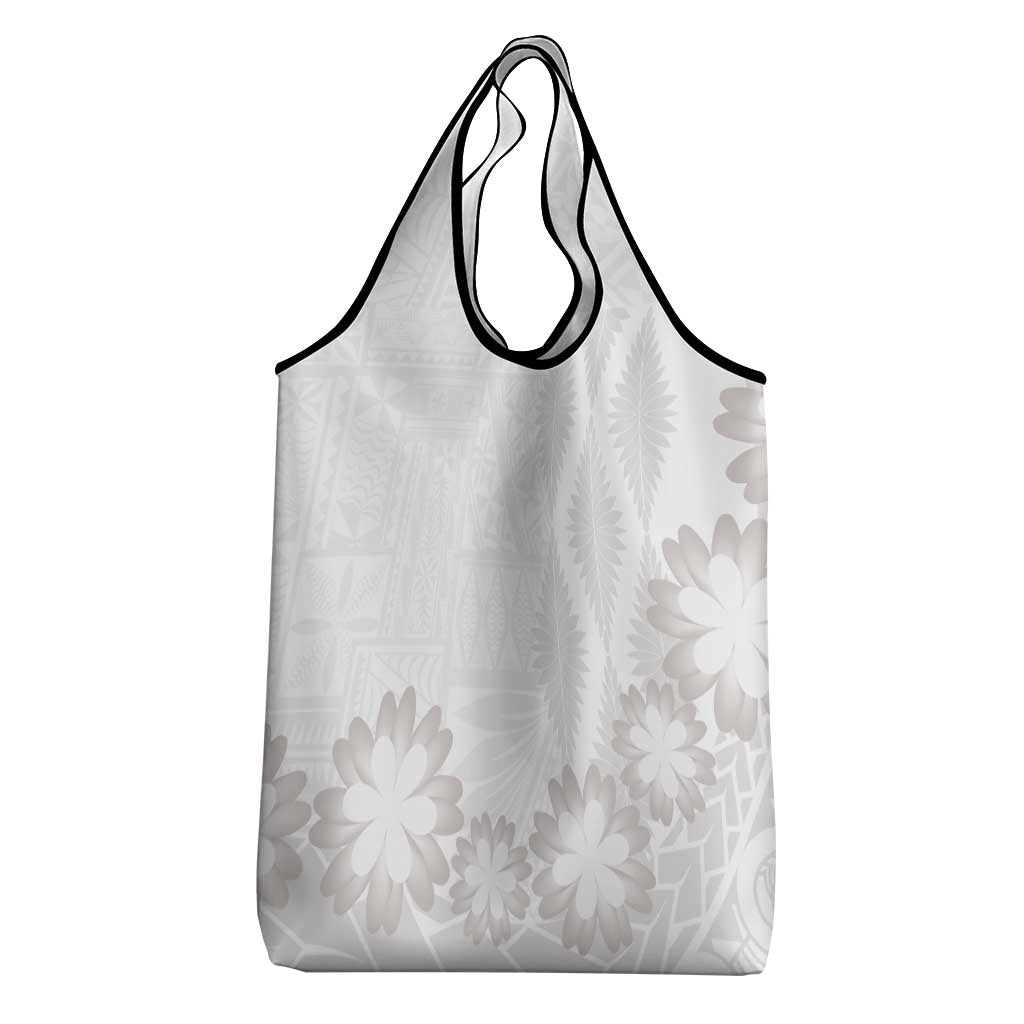 Tonga White Sunday Grocery Bag Manuia le Aso Sa o Tamaiti Heilala With Ngatu Pattern