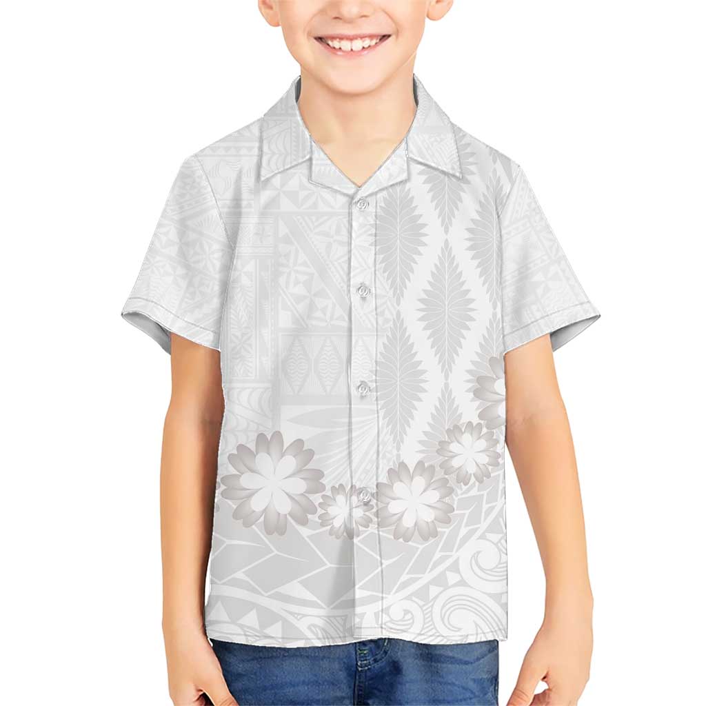 Tonga White Sunday Kid Hawaiian Shirt Manuia le Aso Sa o Tamaiti Heilala With Ngatu Pattern