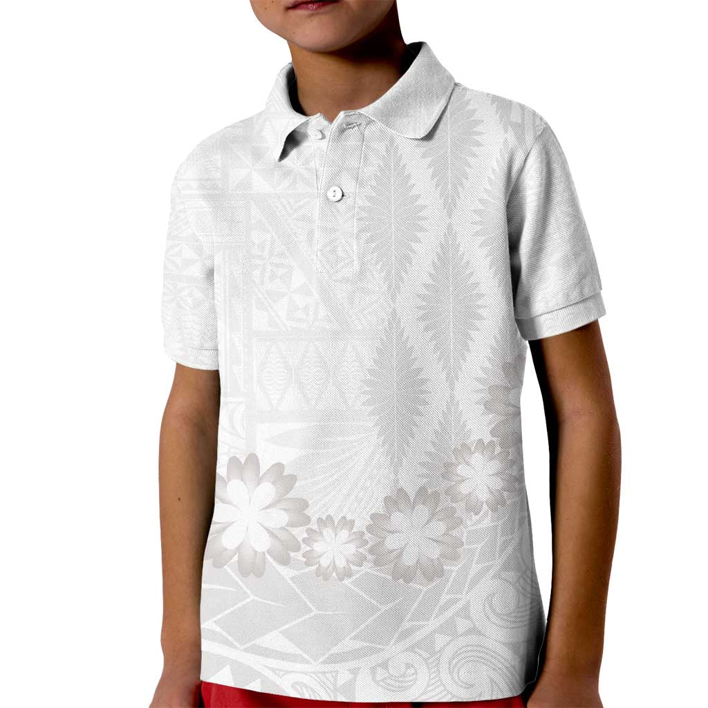 Tonga White Sunday Kid Polo Shirt Manuia le Aso Sa o Tamaiti Heilala With Ngatu Pattern