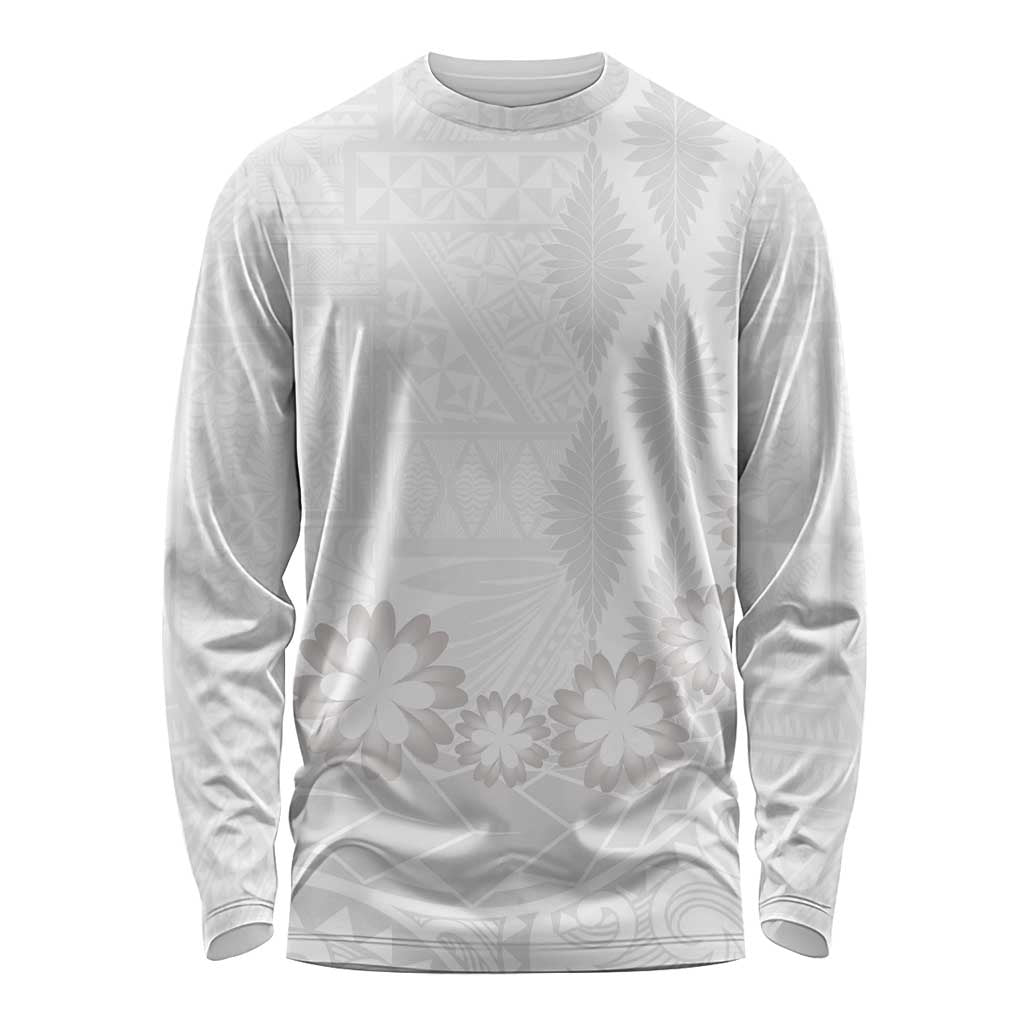 Tonga White Sunday Long Sleeve Shirt Manuia le Aso Sa o Tamaiti Heilala With Ngatu Pattern