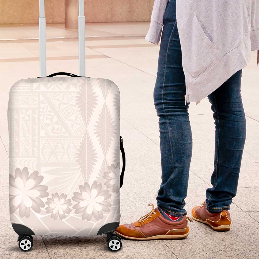 Tonga White Sunday Luggage Cover Manuia le Aso Sa o Tamaiti Heilala With Ngatu Pattern