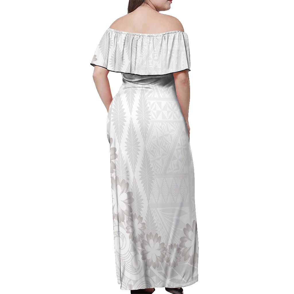 Tonga White Sunday Off Shoulder Maxi Dress Manuia le Aso Sa o Tamaiti Heilala With Ngatu Pattern
