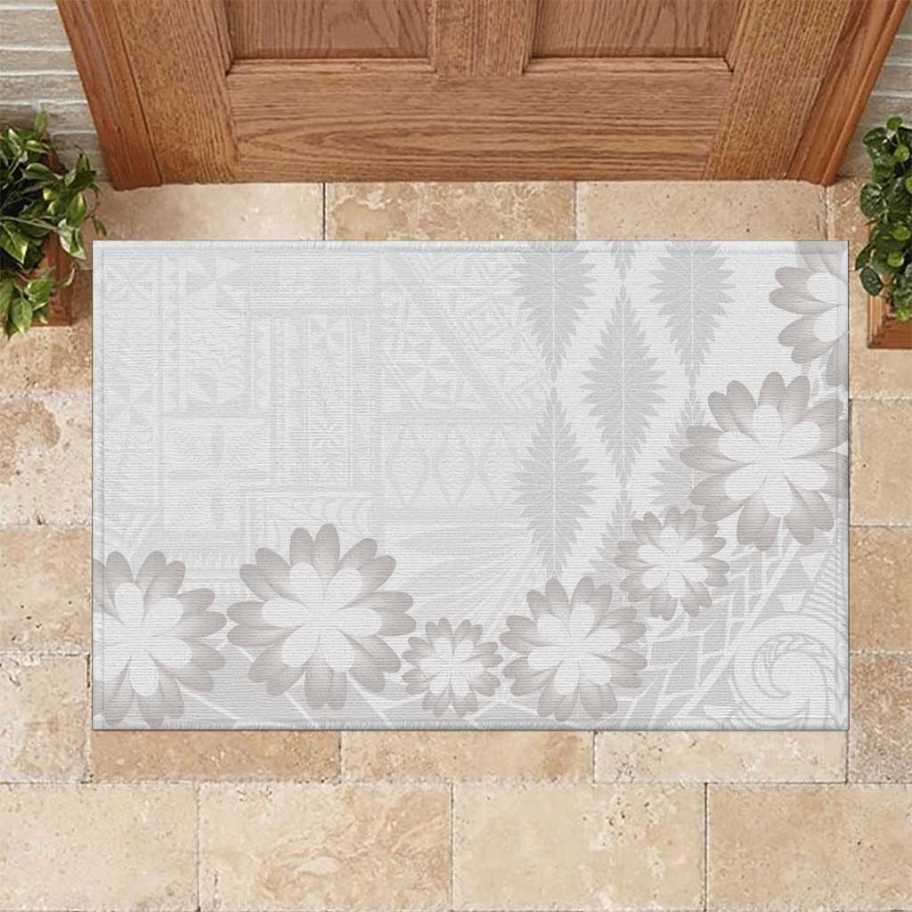 Tonga White Sunday Rubber Doormat Manuia le Aso Sa o Tamaiti Heilala With Ngatu Pattern