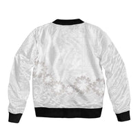 Tonga White Sunday Sleeve Zip Bomber Jacket Manuia le Aso Sa o Tamaiti Heilala With Ngatu Pattern