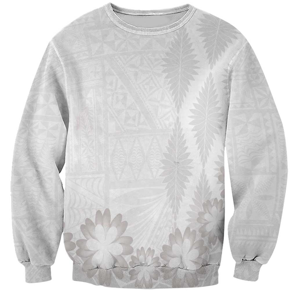 Tonga White Sunday Sweatshirt Manuia le Aso Sa o Tamaiti Heilala With Ngatu Pattern