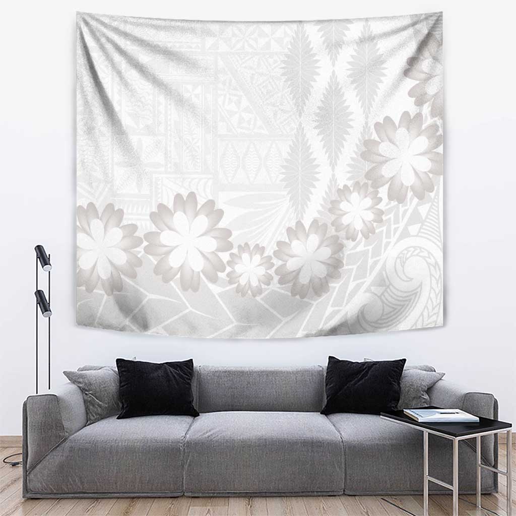 Tonga White Sunday Tapestry Manuia le Aso Sa o Tamaiti Heilala With Ngatu Pattern