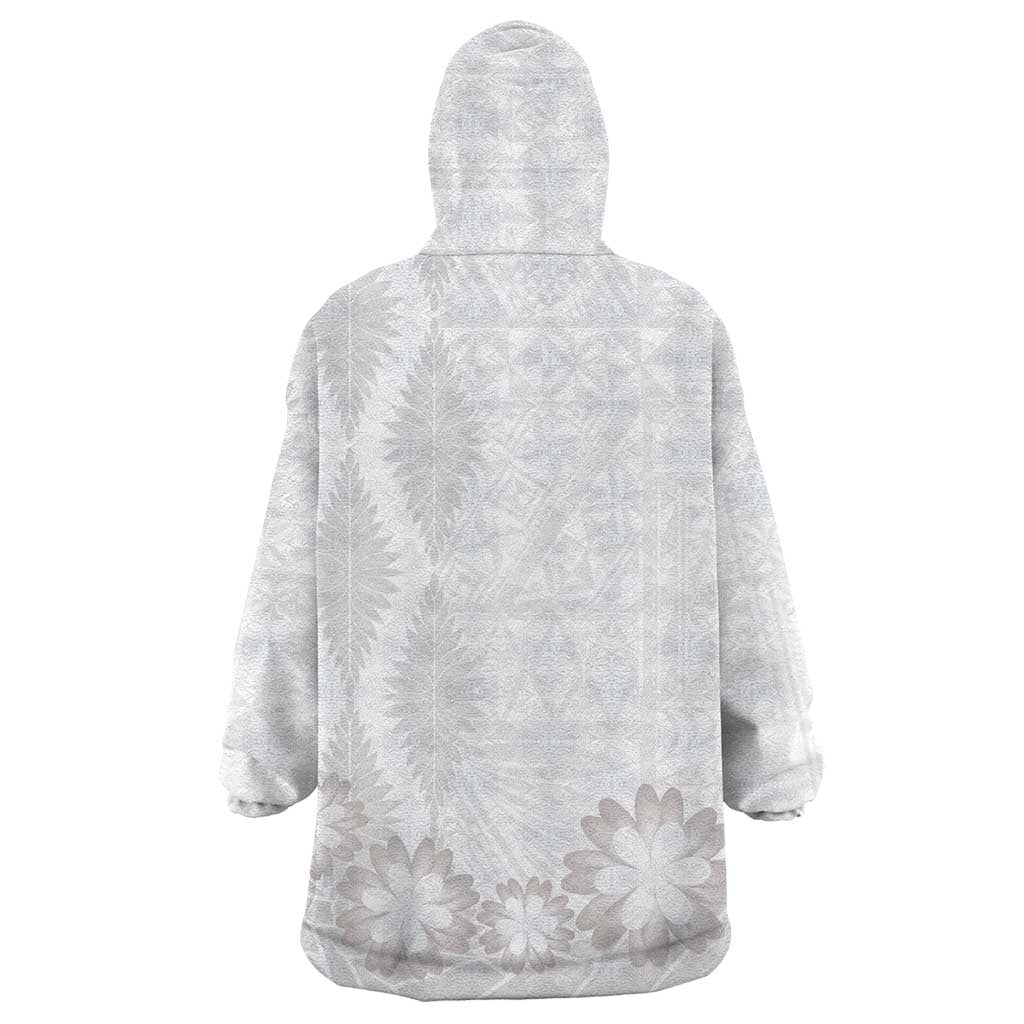Tonga White Sunday Wearable Blanket Hoodie Manuia le Aso Sa o Tamaiti Heilala With Ngatu Pattern