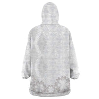 Tonga White Sunday Wearable Blanket Hoodie Manuia le Aso Sa o Tamaiti Heilala With Ngatu Pattern