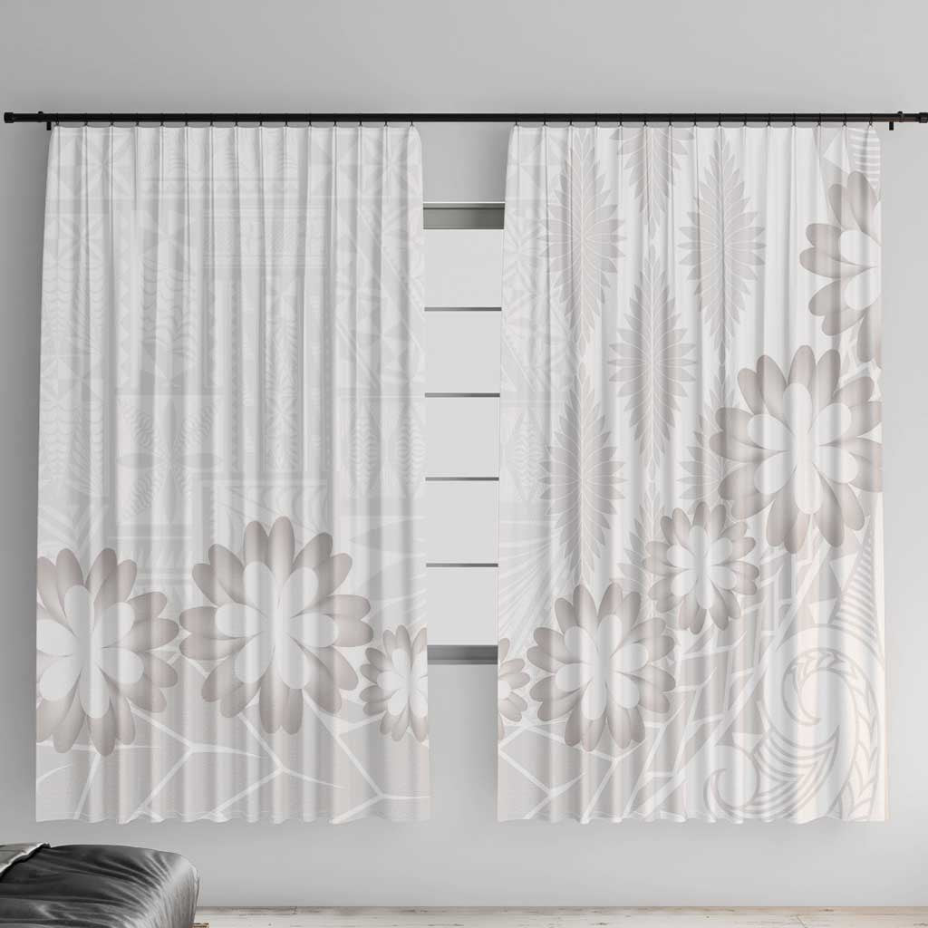 Tonga White Sunday Window Curtain Manuia le Aso Sa o Tamaiti Heilala With Ngatu Pattern