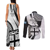 Fiji Rugby Couples Matching Tank Maxi Dress and Long Sleeve Button Shirts World Cup 2023 Go Champions Fijian Tapa Black Version LT14 - Polynesian Pride