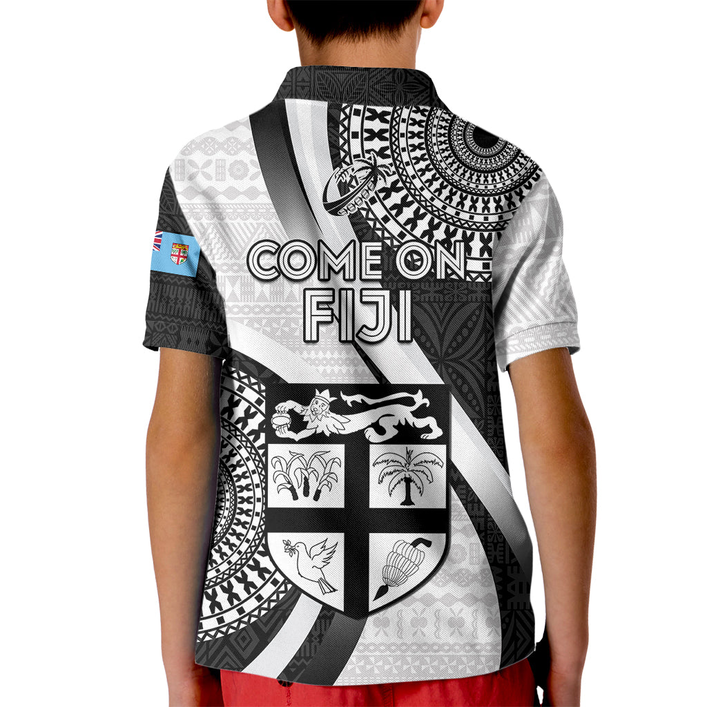 Fiji Rugby Kid Polo Shirt World Cup 2023 Go Champions Fijian Tapa Black Version LT14 - Polynesian Pride