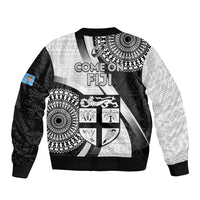 Fiji Rugby Sleeve Zip Bomber Jacket World Cup 2023 Go Champions Fijian Tapa Black Version LT14 - Polynesian Pride
