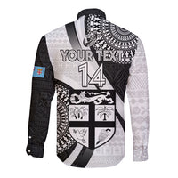 Custom Fiji Rugby Long Sleeve Button Shirt World Cup 2023 Go Champions Fijian Tapa Black Version LT14 - Polynesian Pride