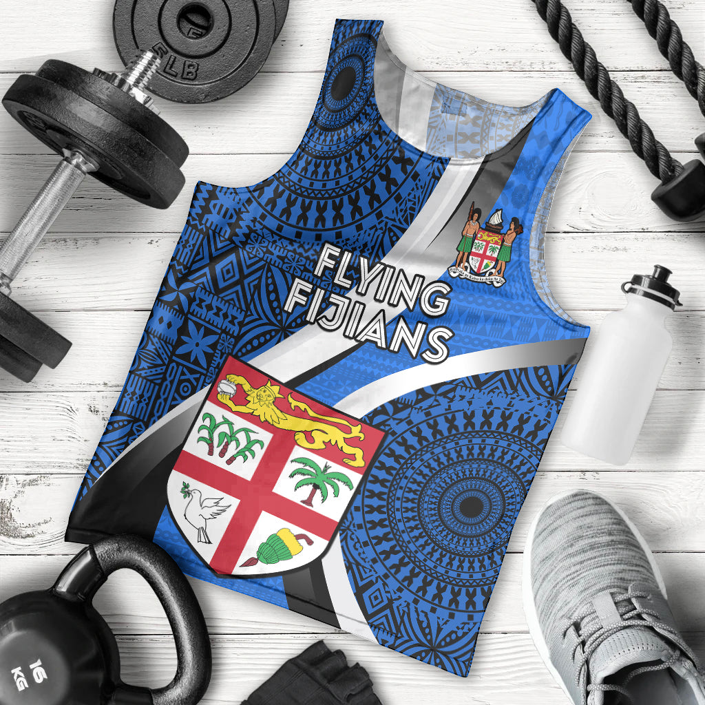 Fiji Rugby Men Tank Top World Cup 2023 Go Champions Fijian Tapa Blue Version LT14 Blue - Polynesian Pride