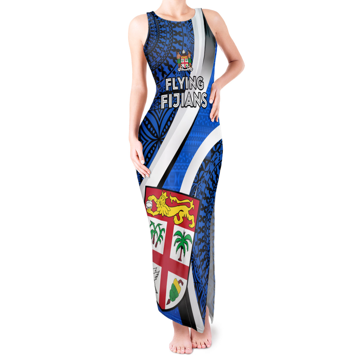 Fiji Rugby Tank Maxi Dress World Cup 2023 Go Champions Fijian Tapa Blue Version LT14 Women Blue - Polynesian Pride