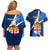 Custom Fiji Rugby Couples Matching Off Shoulder Short Dress and Hawaiian Shirt World Cup 2023 Go Champions Fijian Tapa Blue Version LT14 - Polynesian Pride