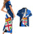 Custom Fiji Rugby Couples Matching Short Sleeve Bodycon Dress and Hawaiian Shirt World Cup 2023 Go Champions Fijian Tapa Blue Version LT14 - Polynesian Pride