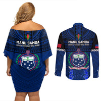 Samoa Rugby Couples Matching Off Shoulder Short Dress and Long Sleeve Button Shirts World Cup 2023 Go Champions Manu Samoa LT14 - Polynesian Pride