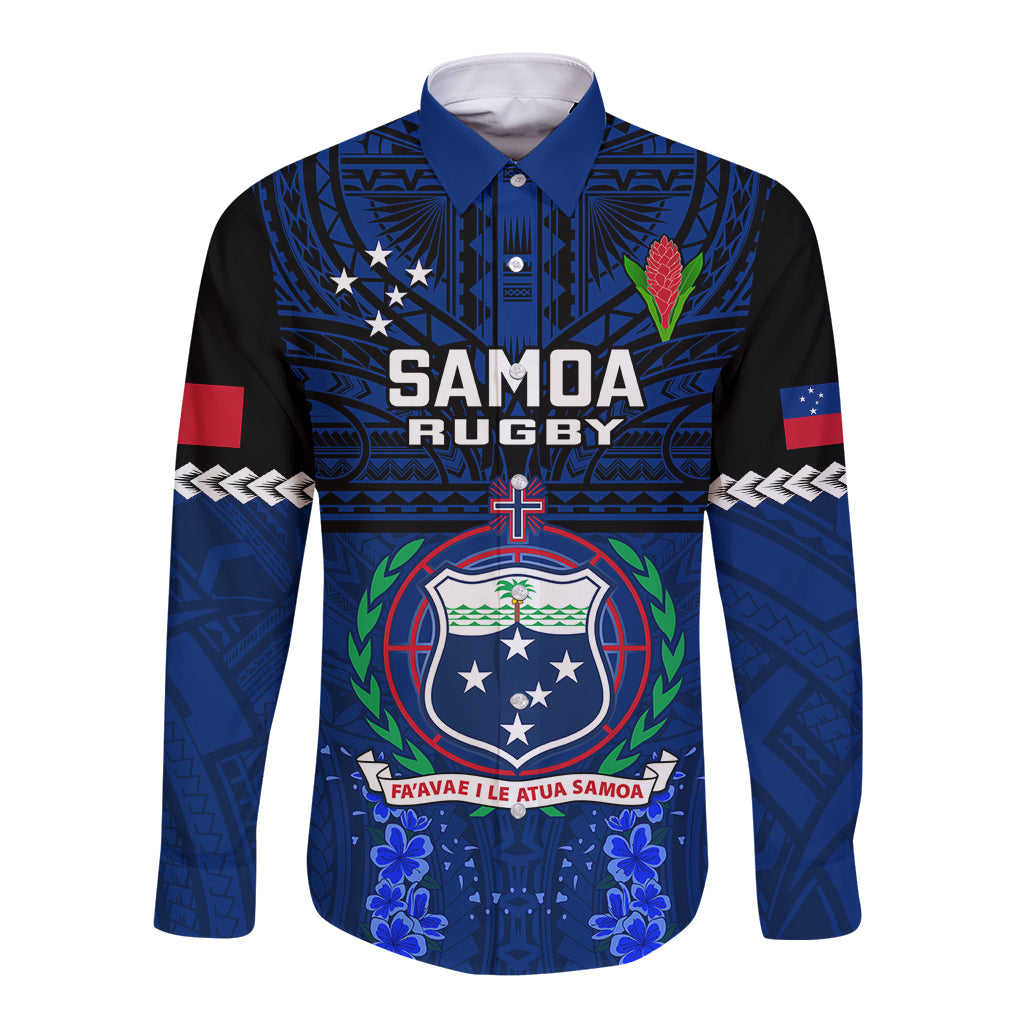 Samoa Rugby Long Sleeve Button Shirt World Cup 2023 Go Champions Manu Samoa LT14 Unisex Blue - Polynesian Pride