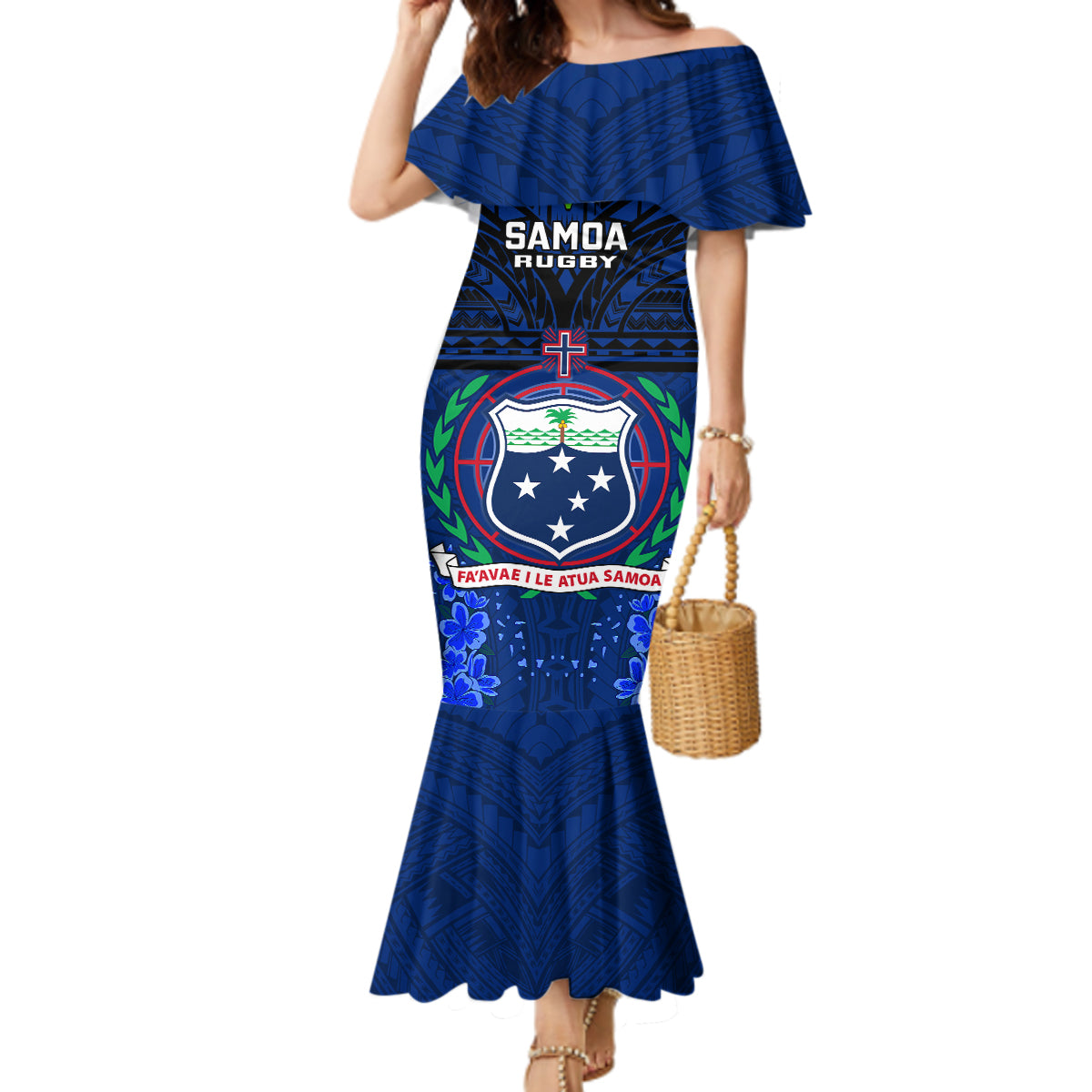 Samoa Rugby Mermaid Dress World Cup 2023 Go Champions Manu Samoa LT14 Women Blue - Polynesian Pride