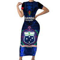Samoa Rugby Short Sleeve Bodycon Dress World Cup 2023 Go Champions Manu Samoa LT14 Long Dress Blue - Polynesian Pride