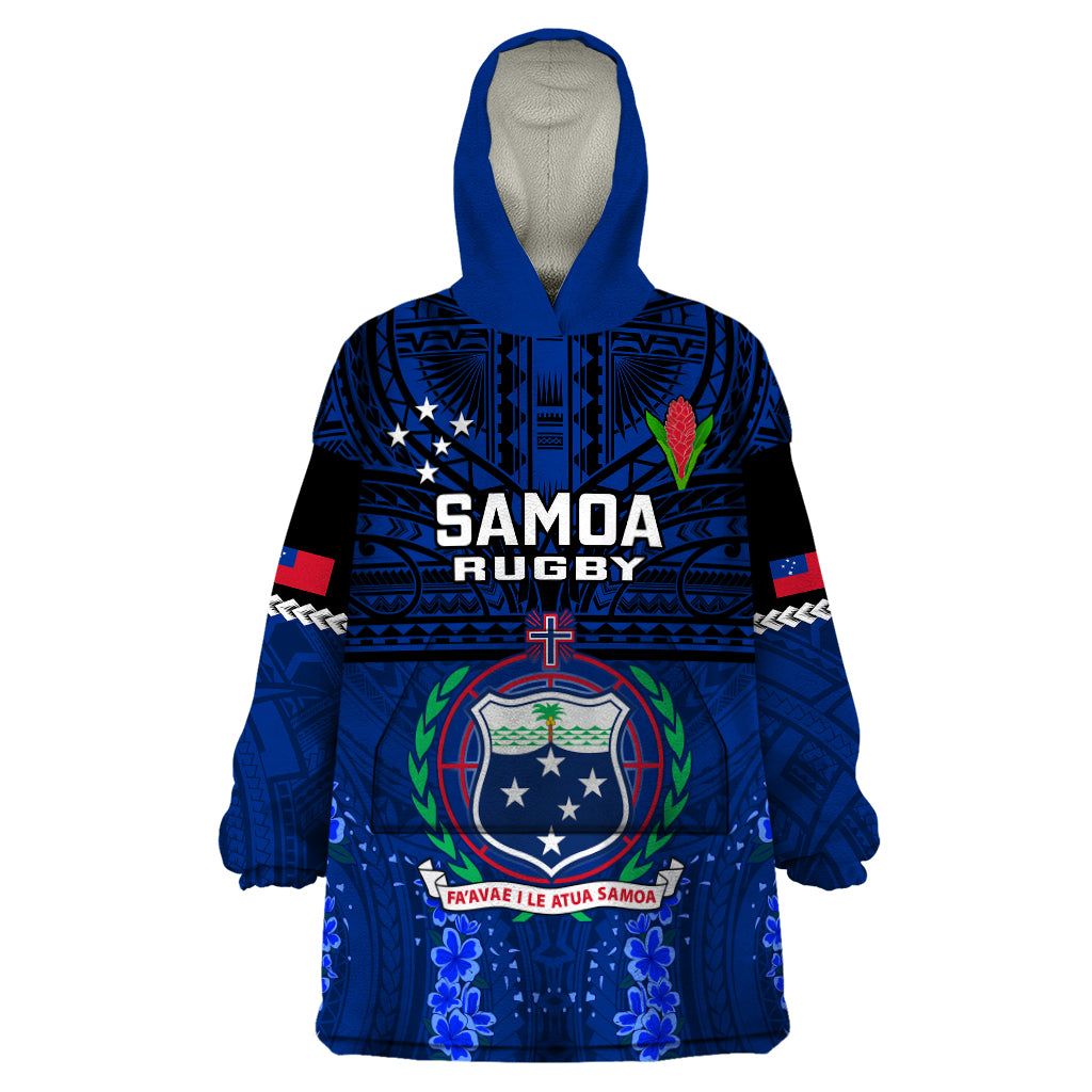 Samoa Rugby Wearable Blanket Hoodie World Cup 2023 Go Champions Manu Samoa LT14 One Size Blue - Polynesian Pride