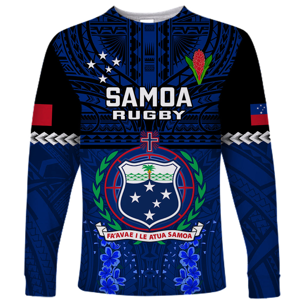 Custom Samoa Rugby Long Sleeve Shirt World Cup 2023 Go Champions Manu Samoa LT14 Unisex Blue - Polynesian Pride