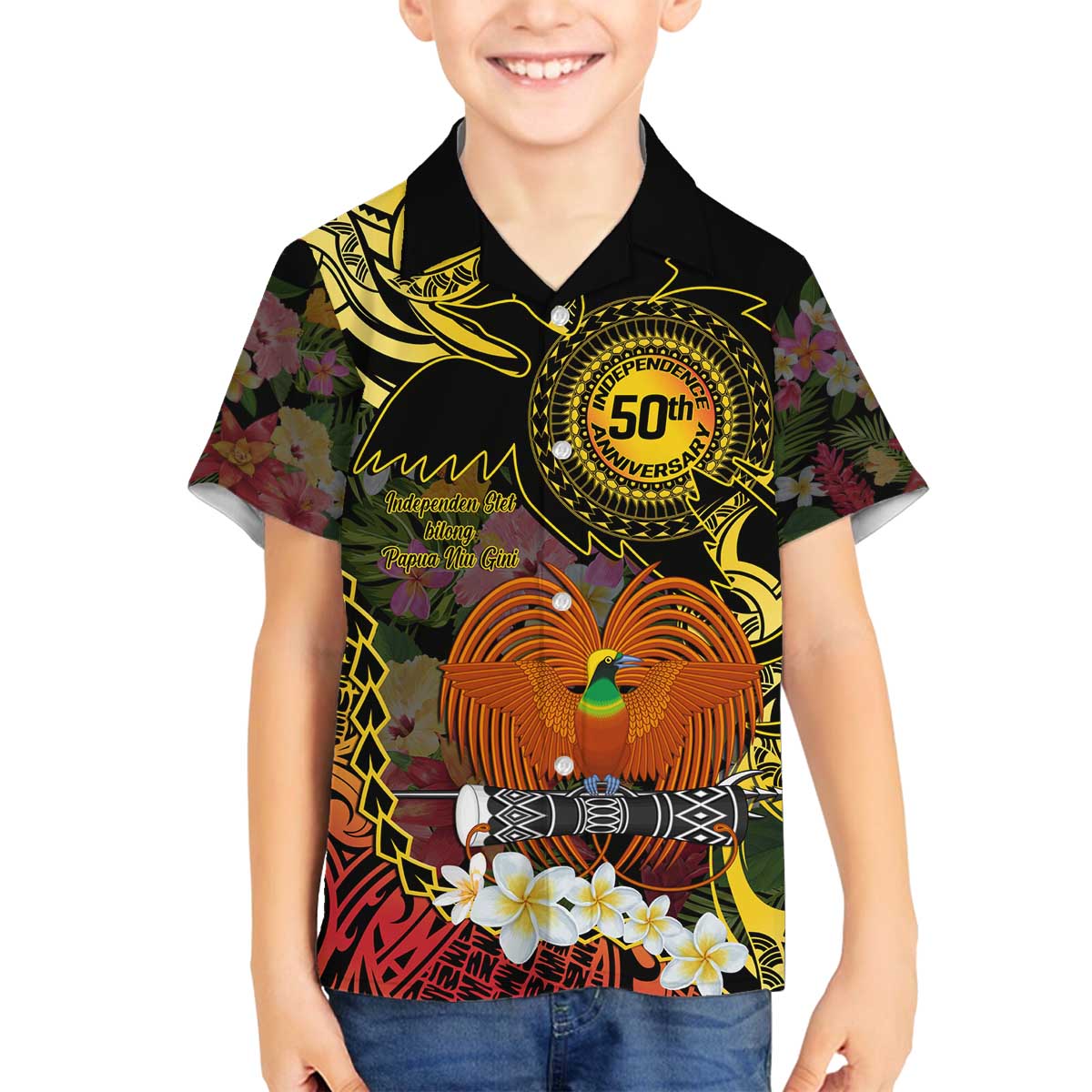 Papua New Guinea 50th Independence Anniversary Family Matching Off The Shoulder Long Sleeve Dress and Hawaiian Shirt Independen Stet bilong Papua Niu Gini LT14