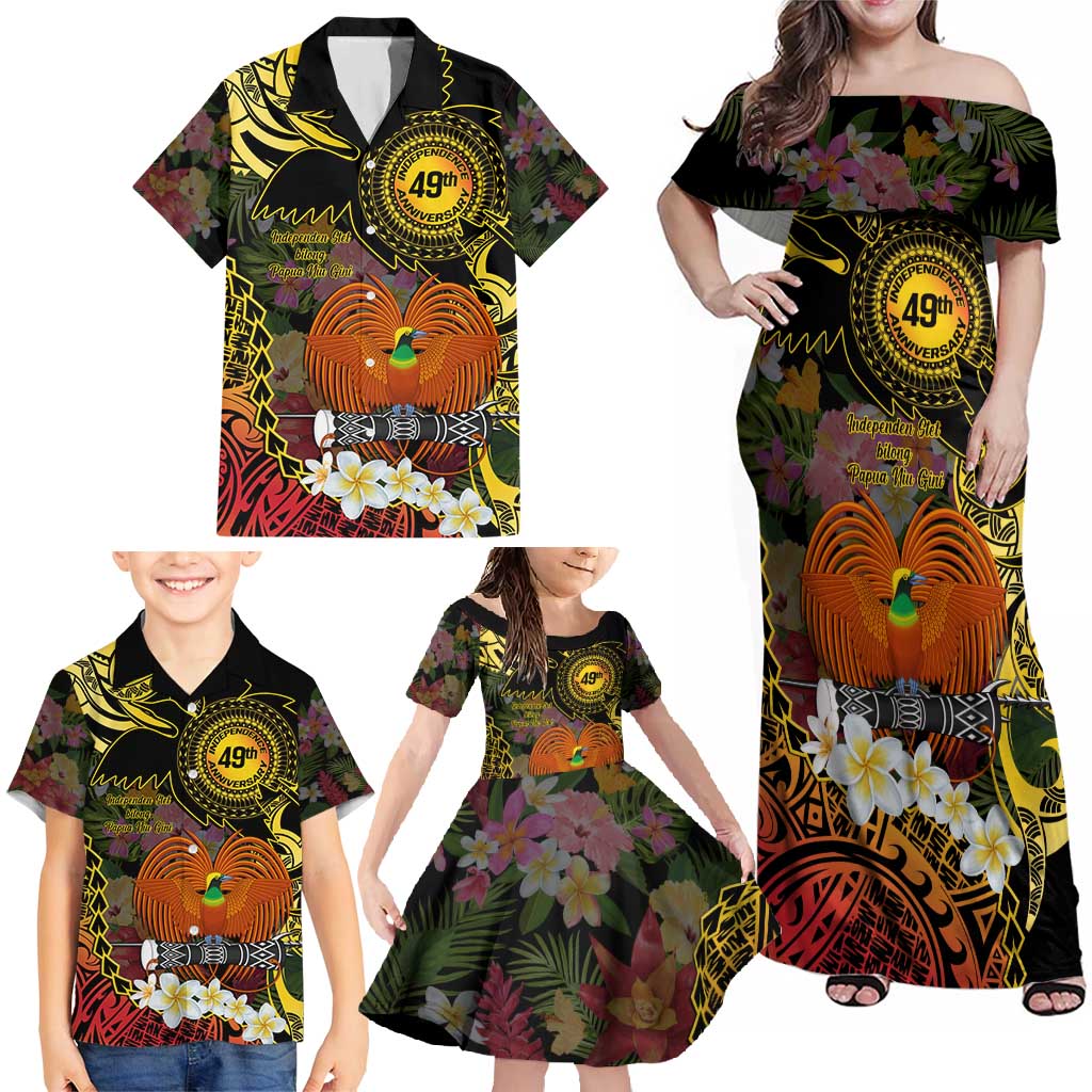 Papua New Guinea 49th Independence Anniversary Family Matching Off Shoulder Maxi Dress and Hawaiian Shirt Independen Stet bilong Papua Niu Gini