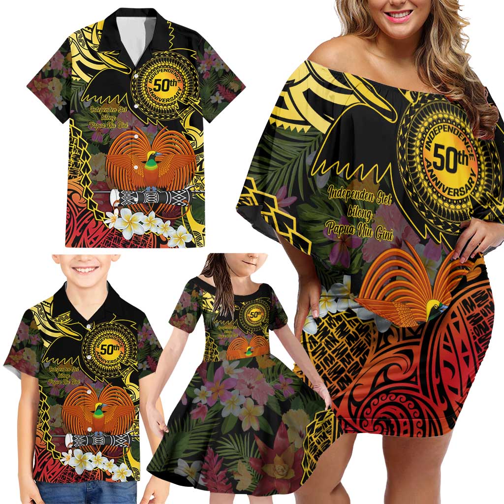 Papua New Guinea 50th Independence Anniversary Family Matching Off Shoulder Short Dress and Hawaiian Shirt Independen Stet bilong Papua Niu Gini LT14 - Polynesian Pride