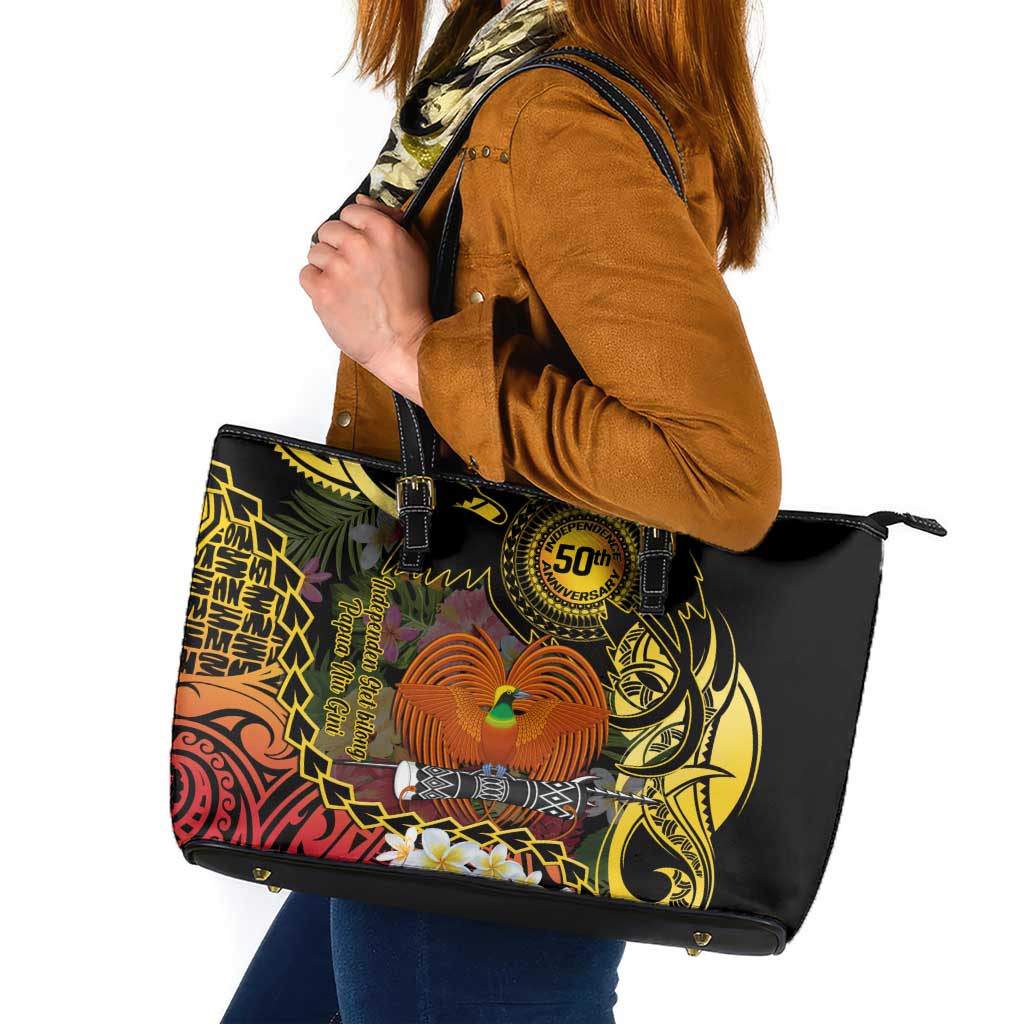 Papua New Guinea 50th Independence Anniversary Leather Tote Bag Independen Stet bilong Papua Niu Gini LT14 Black - Polynesian Pride