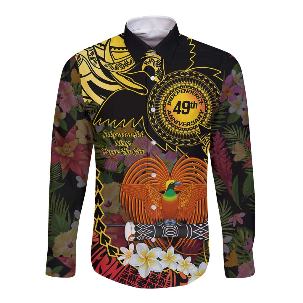 Papua New Guinea 49th Independence Anniversary Long Sleeve Button Shirt Independen Stet bilong Papua Niu Gini