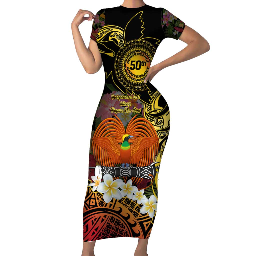 Papua New Guinea 50th Independence Anniversary Short Sleeve Bodycon Dress Independen Stet bilong Papua Niu Gini LT14