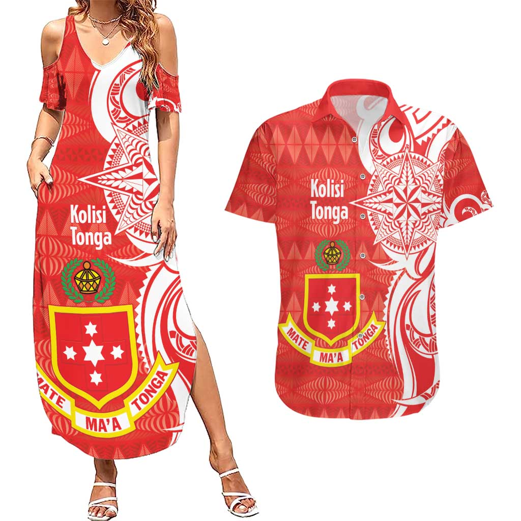 Personalised Kolisi Tonga Couples Matching Summer Maxi Dress and Hawaiian Shirt Mate Maa Tonga Ngatu Pattern - Polynesian Pride