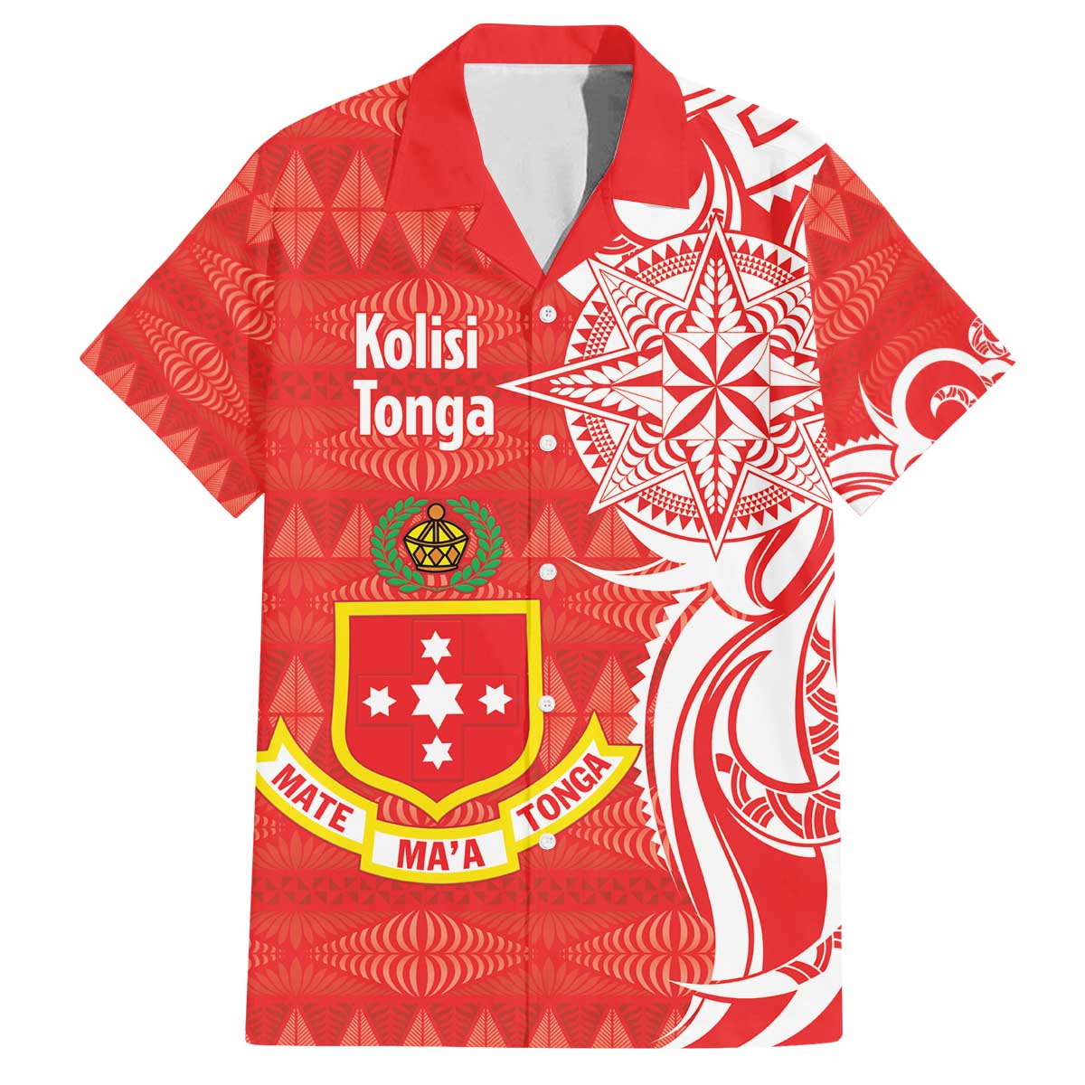 Personalised Kolisi Tonga Family Matching Off The Shoulder Long Sleeve Dress and Hawaiian Shirt Mate Maa Tonga Ngatu Pattern - Polynesian Pride
