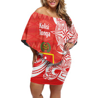 Personalised Kolisi Tonga Family Matching Off Shoulder Short Dress and Hawaiian Shirt Mate Maa Tonga Ngatu Pattern - Polynesian Pride