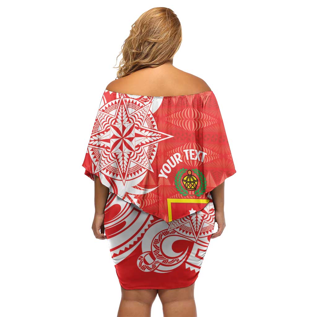 Personalised Kolisi Tonga Family Matching Off Shoulder Short Dress and Hawaiian Shirt Mate Maa Tonga Ngatu Pattern - Polynesian Pride