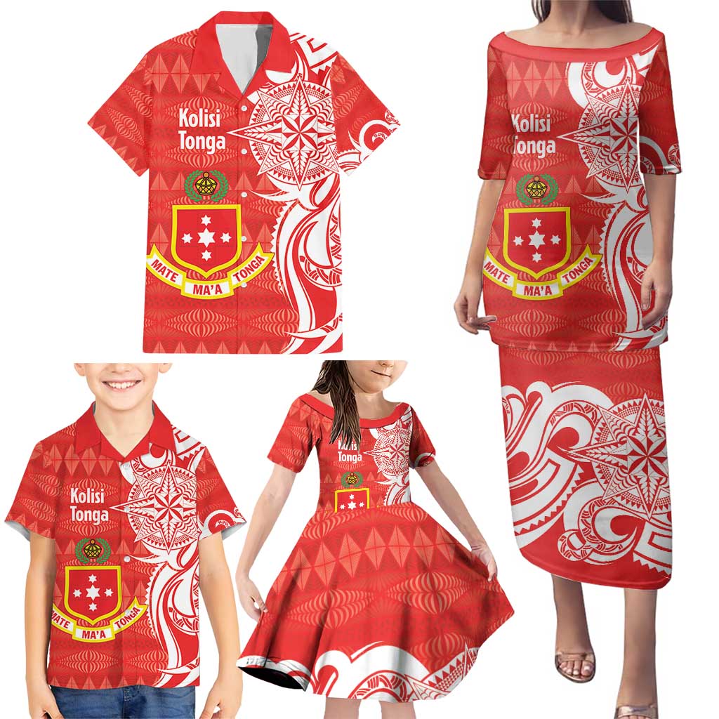 Personalised Kolisi Tonga Family Matching Puletasi and Hawaiian Shirt Mate Maa Tonga Ngatu Pattern - Polynesian Pride