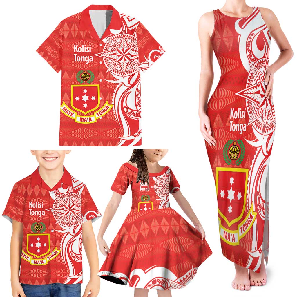 Personalised Kolisi Tonga Family Matching Tank Maxi Dress and Hawaiian Shirt Mate Maa Tonga Ngatu Pattern - Polynesian Pride