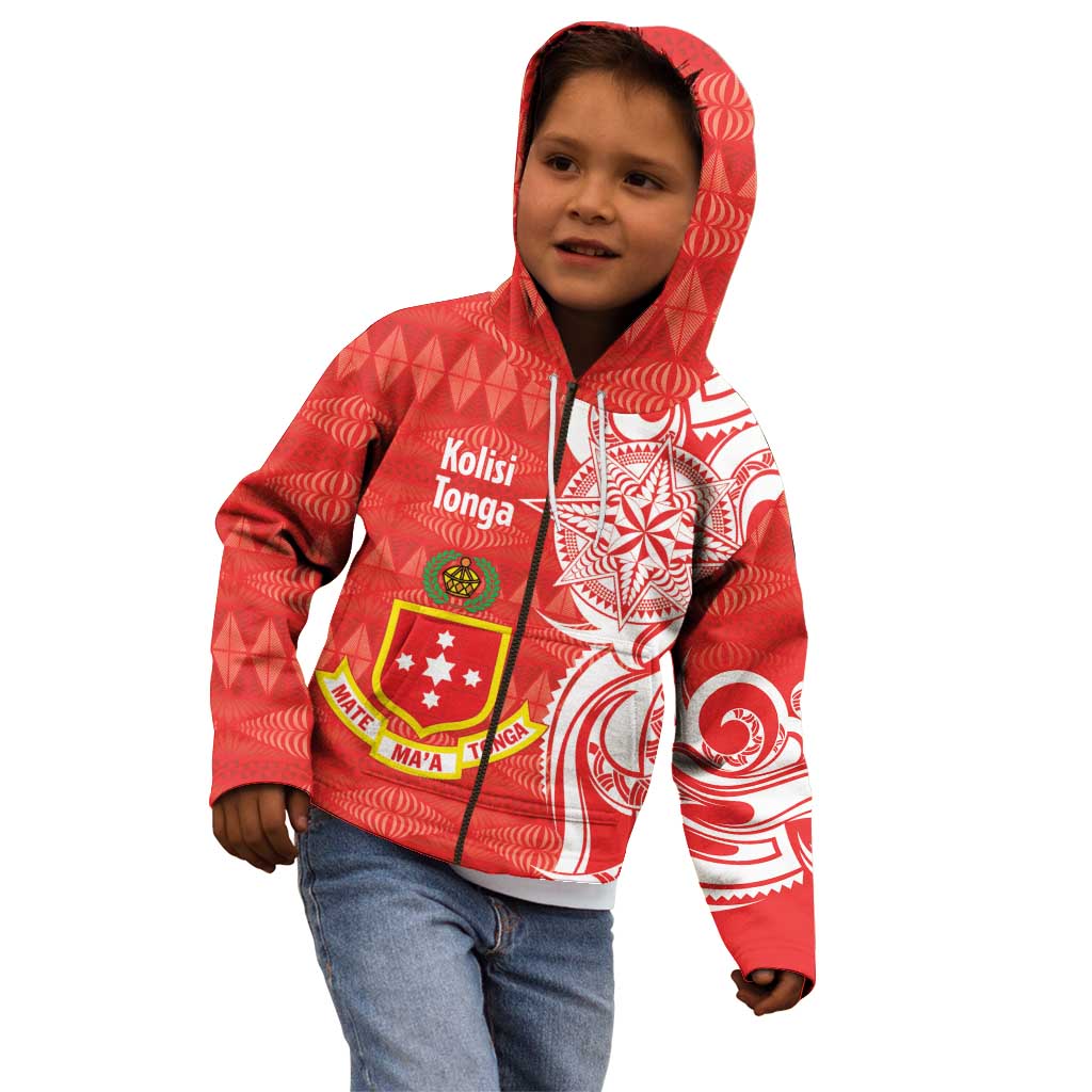 Personalised Kolisi Tonga Kid Hoodie Mate Maa Tonga Ngatu Pattern - Polynesian Pride