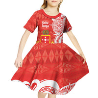 Personalised Kolisi Tonga Kid Short Sleeve Dress Mate Maa Tonga Ngatu Pattern - Polynesian Pride
