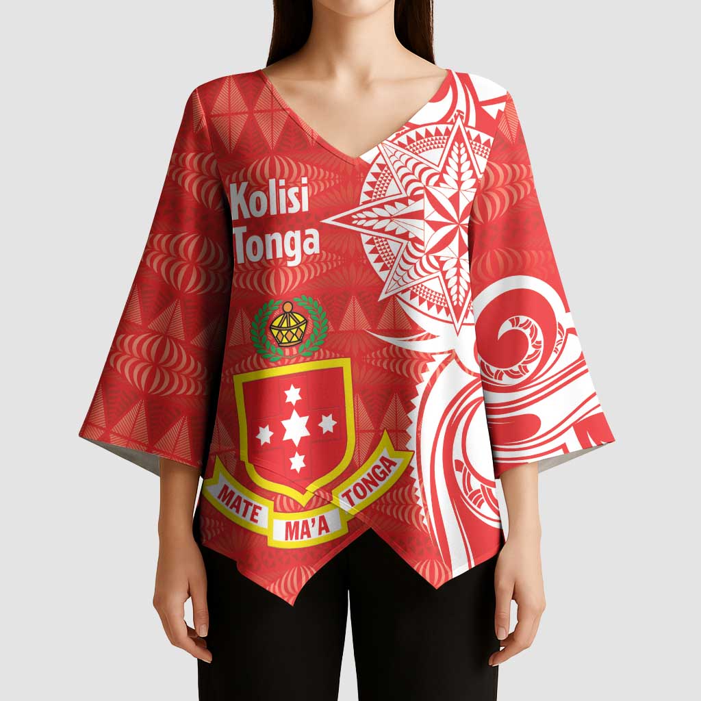 Personalised Kolisi Tonga Kimono Sleeve Blouse Mate Maa Tonga Ngatu Pattern - Polynesian Pride