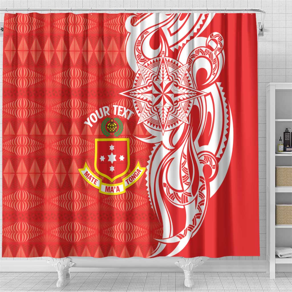 Personalised Kolisi Tonga Shower Curtain Mate Maa Tonga Ngatu Pattern - Polynesian Pride