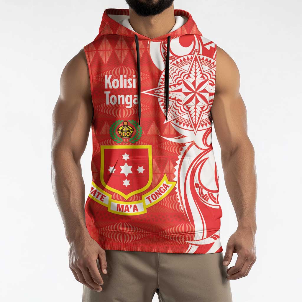 Personalised Kolisi Tonga Sleeveless Hoodie Mate Maa Tonga Ngatu Pattern - Polynesian Pride