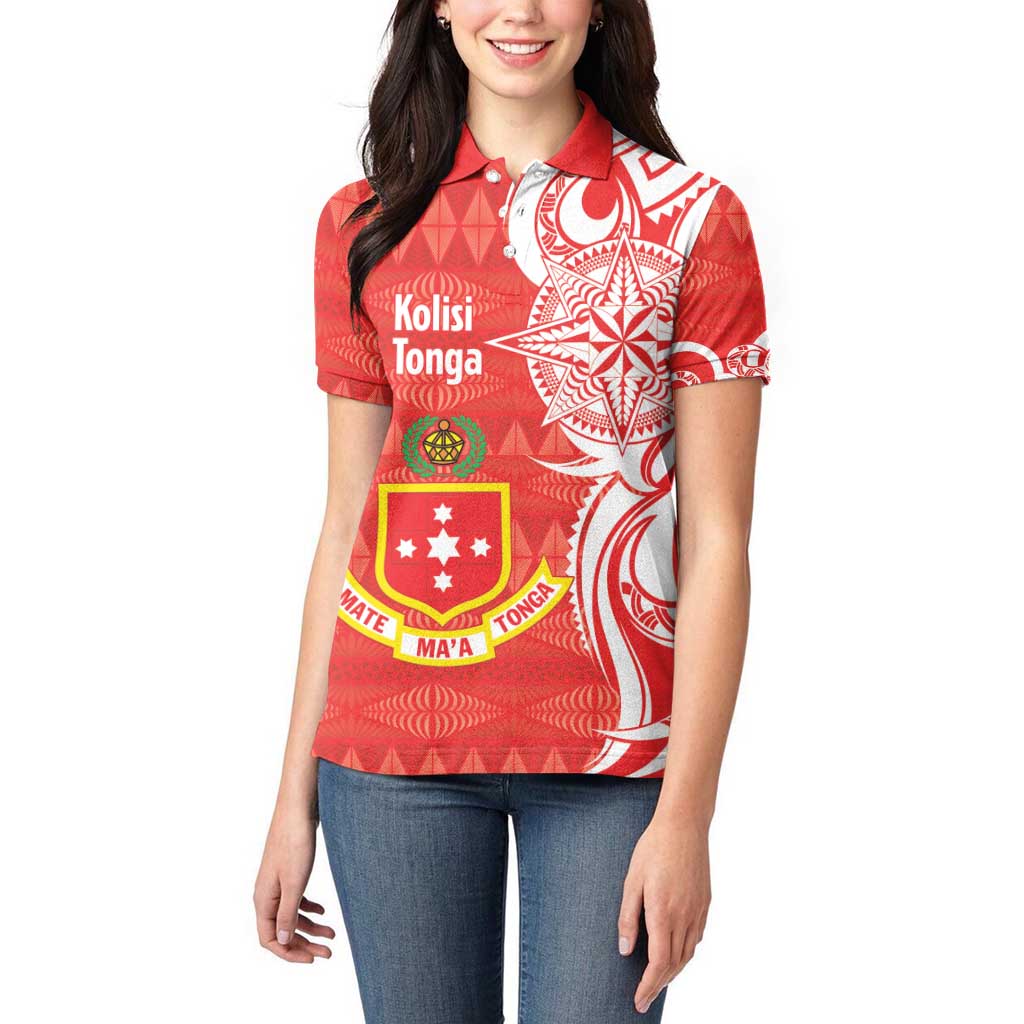 Personalised Kolisi Tonga Women Polo Shirt Mate Maa Tonga Ngatu Pattern - Polynesian Pride
