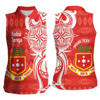 Personalised Kolisi Tonga Women Sleeveless Polo Shirt Mate Maa Tonga Ngatu Pattern - Polynesian Pride