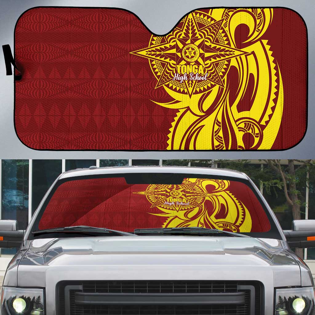 Personalised Tonga High School Auto Sun Shade THS Tongan Ngatu Pattern - Polynesian Pride